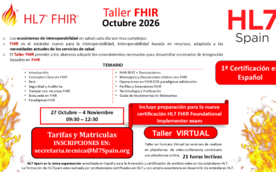 NUEVA CONVOCATORIA TALLER HL7 FHIR OCTUBRE 2026